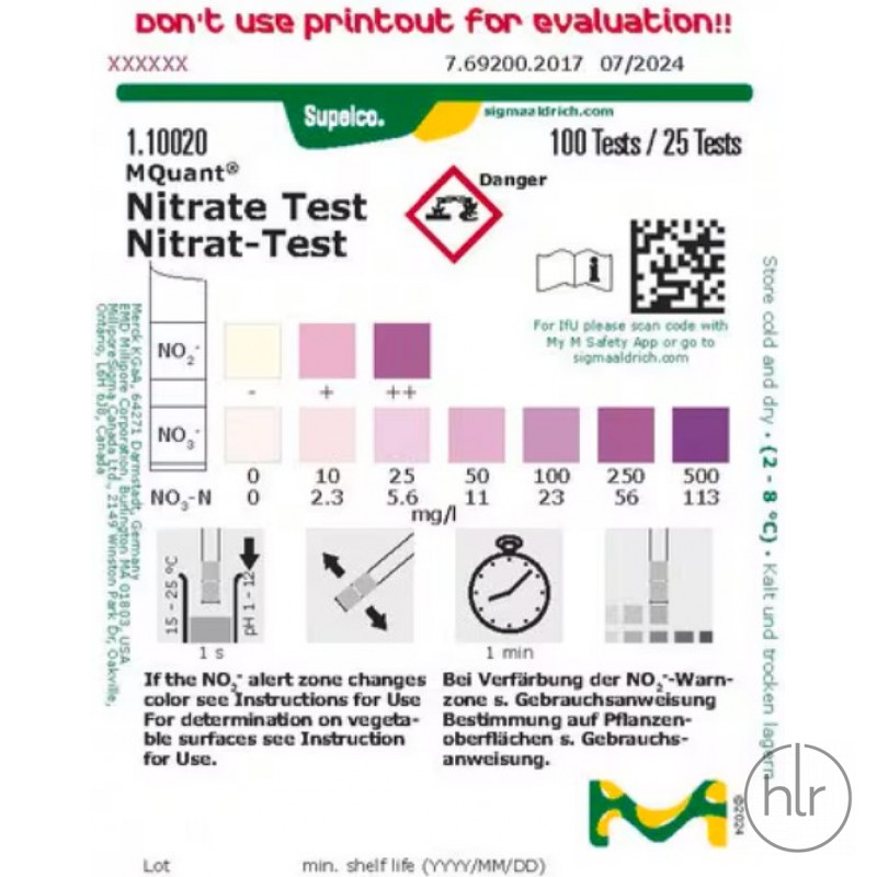 Тест на нитраты (полоски), 10-500 мг/л, 100 определений, Мерк