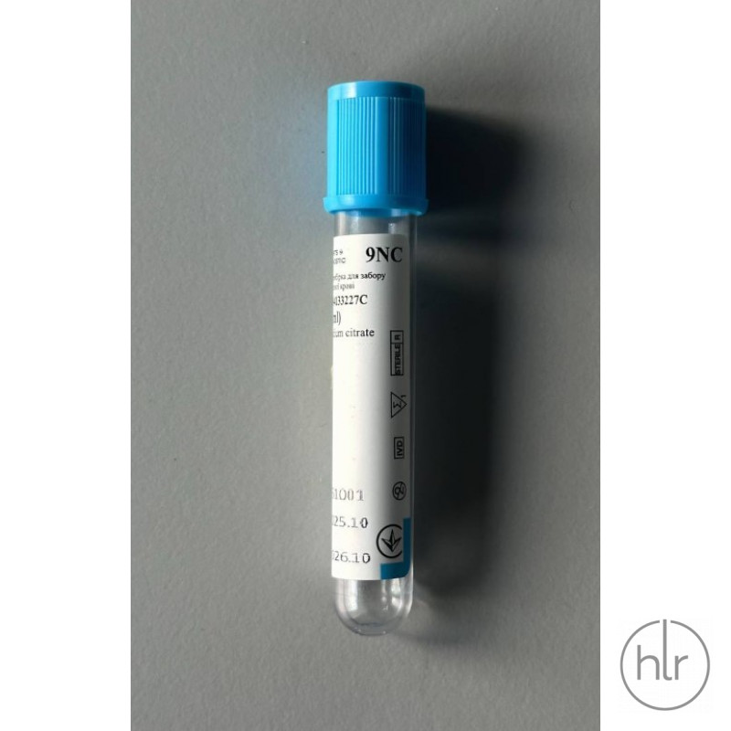 Вакуумная пробирка для забора образцов венозной крови с цитратом натрия, 3,8%, 2,7 мл, 13*75 мм, голубая крышка (пак.100 шт)